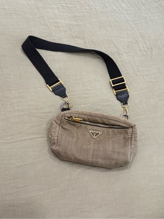 Prada Handbags - RARE PRADA Taupe Nylon Crossbody Bag with Black Strap